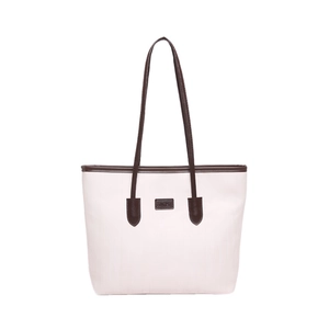Large capacity tote bag in cream white with brown handles for casual commuting