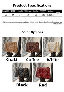 Detailed size chart and multi-color options for diamond lattice PU leather tote bag