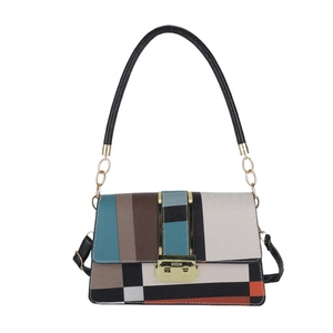 Chic color-block handbag with geometric patterns and gold-tone pig nose lock hardware