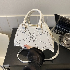 White PU leather bat spider web handbag with gold hardware for Halloween style