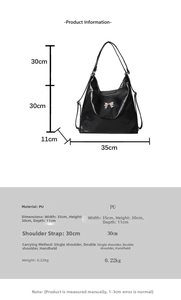 Specifiche dettagliate della borsa tote in PU nera con fiocco e relative misure