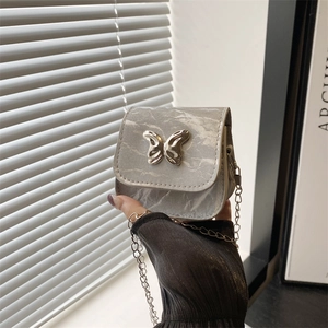 Mini marble pattern crossbody bag with silver butterfly buckle and metal chain strap
