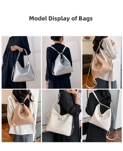 Vista dettagliata della borsa tote da donna che mostra vari modi di portarla a spalla