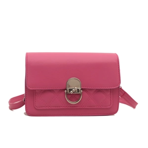 Hot pink quilted crossbody square bag with diamond stitching and round metal clasp