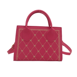 Retro rose red crossbody bag with heart embroidery and top handles for women