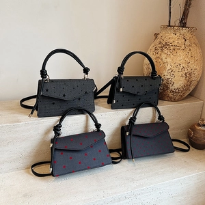 Polka Dot Star Heart Print Women Shoulder Bag Fabric Small Square Handbag With Knot Handle Flap Closure Retro Trendy