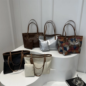 Borsa Tote Da Donna Pelle PU Patchwork Geometrico Grande Capacità Retro Borsa A Spalla Sottoascella Con Piccola Borsa