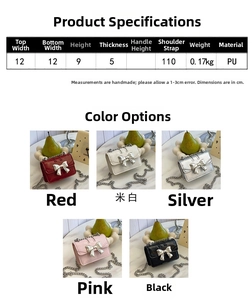 Mini PU square bag with bow detail and chain strap in five colors and 12cm width