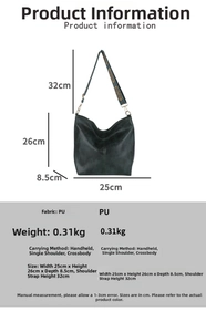 Detailed view of large capacity dark PU leather shoulder bag with ethnic patterned strap