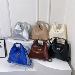 Borsa Da Spalla Donna Pelle PU Fiocco Metallo Grande Capacità Pendolare Casual Hobo Tote Tracolla Borsa A Mano