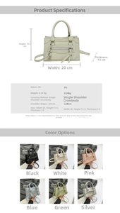 Detailed size specifications and multi-color selection of PU leather crossbody bag