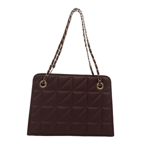 Minimalist square crossbody bag with triangle quilting and gold chain strap in dark burgundy