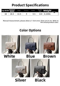 Dettaglio di cinque colori per una borsa a tracolla minimalista con chiusura a bottone tondo