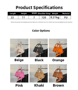 Detailed size specifications for a PU leather square bag with star metal buckle details