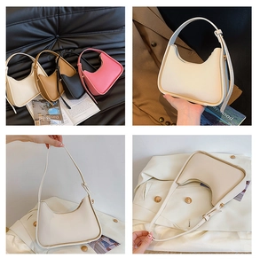 Chic underarm bags in four colors: off-white, brown, black and pink faux leather finish