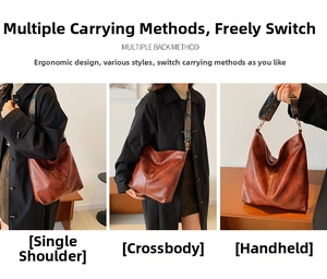 Three ways to wear the brown leather tote with a stylish vintage patterned wide strap