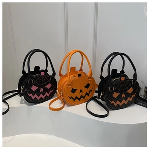 Halloween Pumpkin Shape PU Leather Shoulder Bag Crossbody Handbag Jack O Lantern Spider Web Festive Party Accessory Women