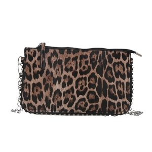 Fashionable leopard print small square bag with silver chain strap and studded rivets