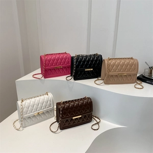 Chic quilted crossbody bags with gold chain straps in five elegant versatile colors