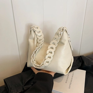 Chic cream white hobo underarm bag with decorative woven chain strap for autumn