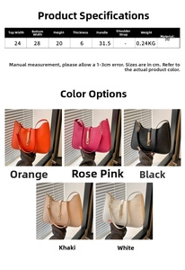 Detailed dimension guide and color selection for this minimalist faux leather crescent bag