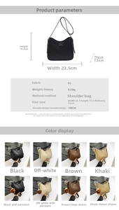 Detailed size and dimension specs for the PU fashion shoulder bag with FASHION lettering