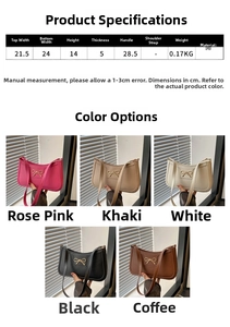 Detailed size specifications and five color variants of the PU leather bow shoulder bag
