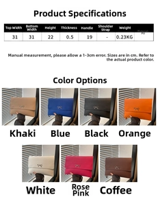 Size chart showing PU leather envelope clutch dimensions with bow metal decoration