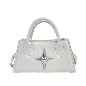 Minimalist white square handbag with a silver star ornament and curved top handle