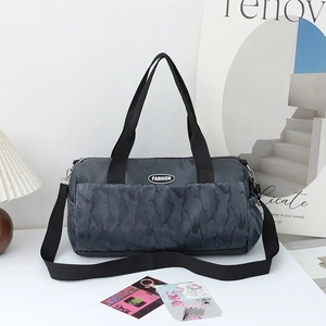 Large capacity dark grey camouflage travel duffel bag with fashion label and shoulder strap