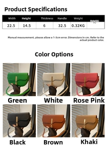 Size chart and color display for minimalist PU leather saddle bag with chain strap