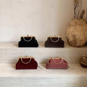 Pochette De Soirée Vintage En Velours Avec Poignée Métallique Sac À Main Élégant Pour Femme