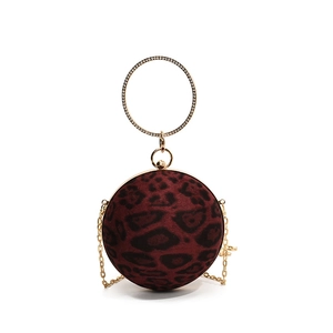 Spherical leopard print heart bag with gold rhinestone handle and chain strap