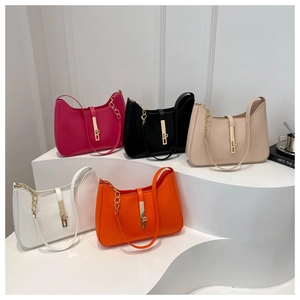 Detailed display of five vibrant colors of minimalist half-moon shoulder bags