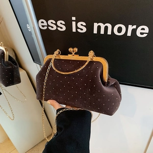 Pochette de soirée élégante en velours avec strass brillants et chaîne dorée