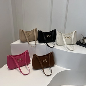 Borsa Sottobraccio In Pelle PU Donna Retro Semplice Stile Francese Borsa A Tracolla Con Fiocco In Metallo Dorato Piccola Borsa