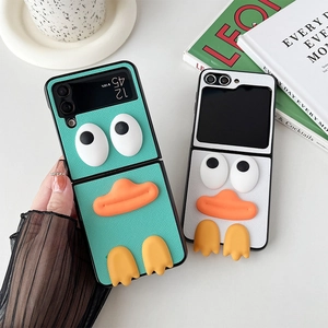 Cute duck style luxury leather folding case for Samsung Galaxy Z Flip in blue and white