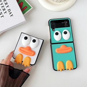 Cute 3D cartoon duck leather case for Samsung Z Flip with textured finish