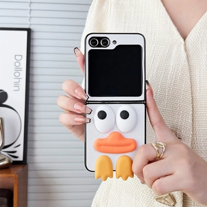 Cute cartoon duck leather case for Samsung Galaxy Z Flip featuring 3D orange beak and feet