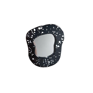 Miroir de table décoratif irrégulier avec motif d'encre et finition noire brillante