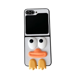 Cute cartoon duck leather case for Samsung Z Flip series with 3D eyes and orange duck feet