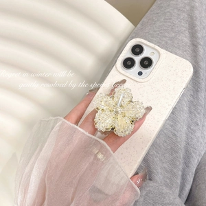 Luxury crystal snowflake phone socket with floral rhinestones on white case