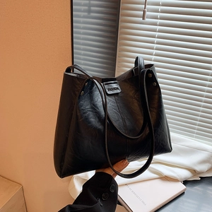 Grand sac cabas rétro noir pour femme avec étiquette FASHION idéal pour le quotidien