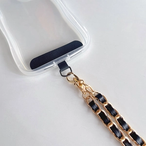 Crossbody phone case with wave edge and elegant gold metal leather chain strap