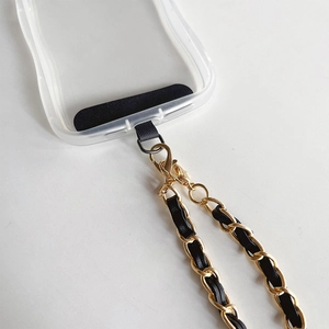 Luxury gold and black leather woven chain strap with transparent mobile phone case set