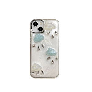 Custodia glitter per iPhone con nuvole sognanti e gocce di cristallo 3D