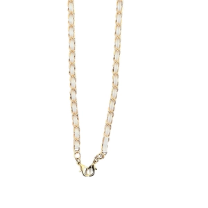 Golden metal and white leather crossbody phone strap with durable lobster clasps