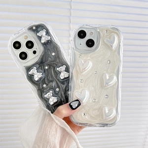 Custodie iPhone chic con orsetti in metallo 3D, cuori olografici e strass scintillanti
