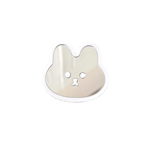 Cute bunny shaped phone grip mirror with reflective silver finish and white edge trim