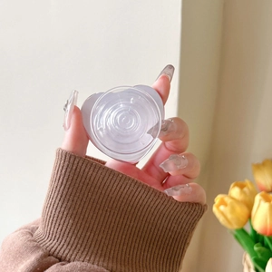 Transparent heart-shaped acrylic phone grip with a retractable stand for easy holding